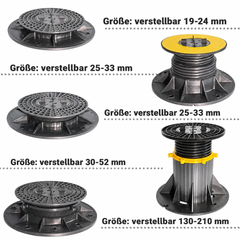 Maßzeichnung des Stelzlagers mit 150 mm Kopfdurchmesser, 200 mm Fußdurchmesser und 19 beziehungsweise 24 mm Höhe