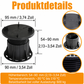 Stelzlager Klein 54–90 mm Produktdetails – Ø95 mm oben, Ø90 mm unten, 600 kg Belastbarkeit, -30°C bis 110°C