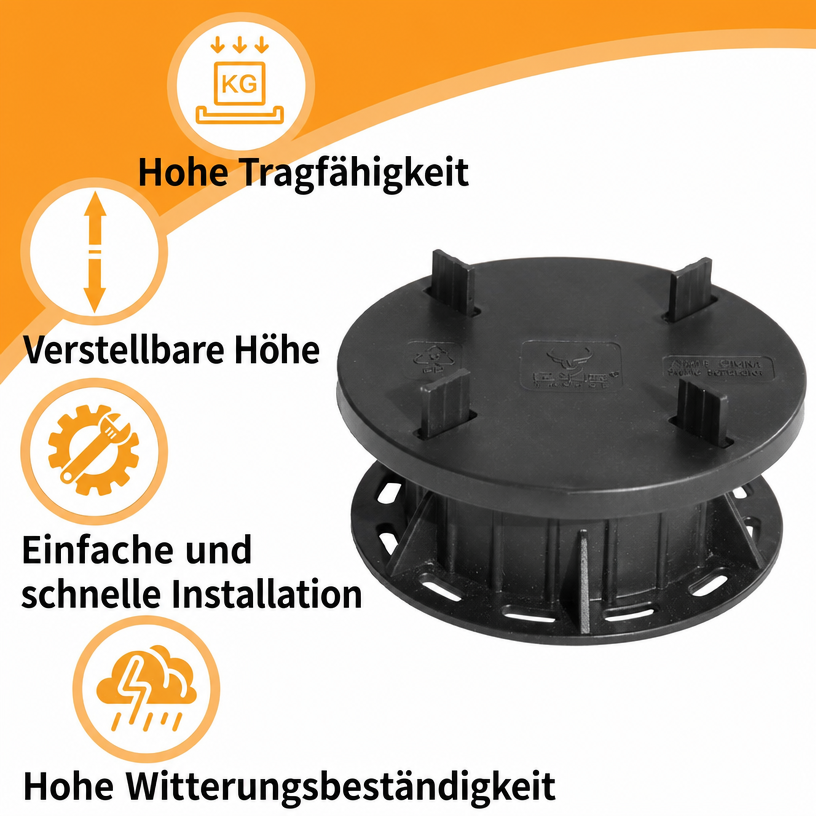 KEGRET Natursteinplatten Stelzlager Klein Version – hohe Tragfähigkeit, verstellbare Höhe 35–55 mm, einfache Installation, witterungsbeständig