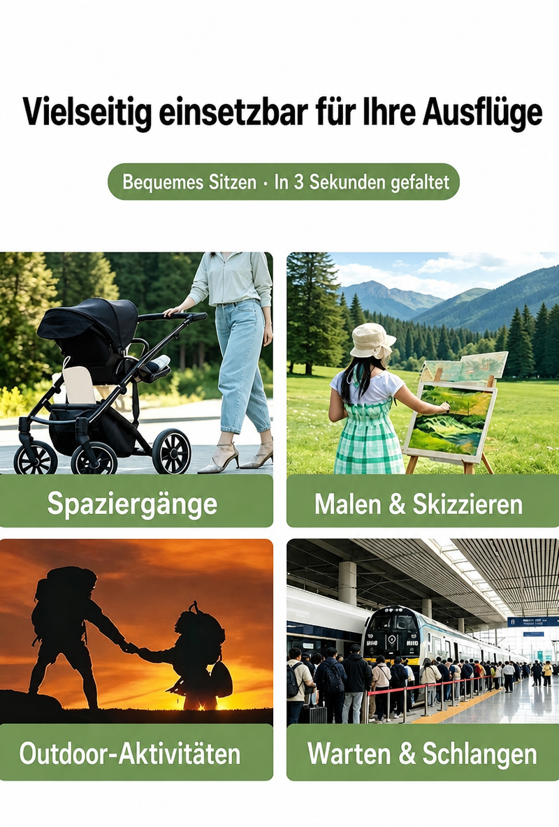 Hinweise zur korrekten Nutzung des faltbaren Campingstuhls mit vollständig eingerasteten Rohrgelenken