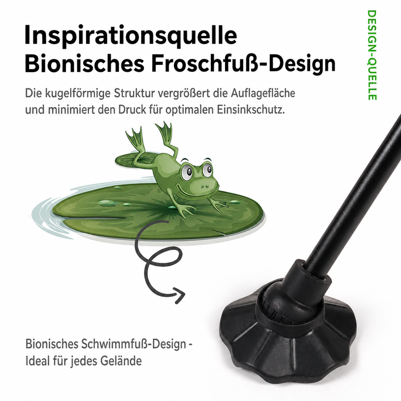 Detailaufnahme einer schwarzen Froschfuß-Kappe am Bein des faltbaren Outdoor-Sessels