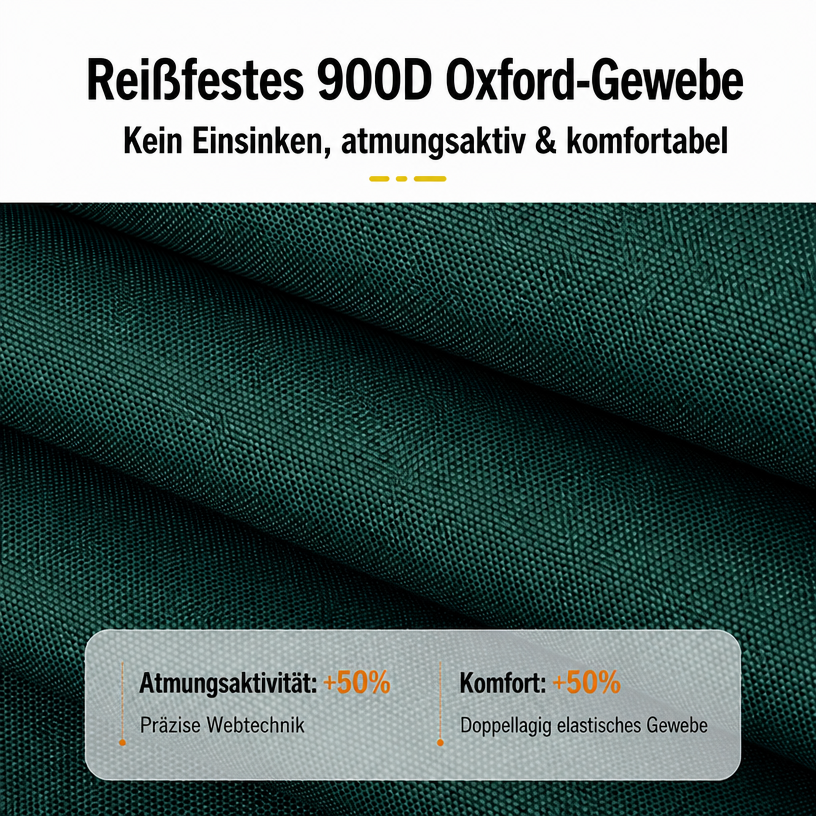 Nahaufnahme des dunkelgrünen atmungsaktiven 900D-Oxford-Gewebes des Sitzbezugs