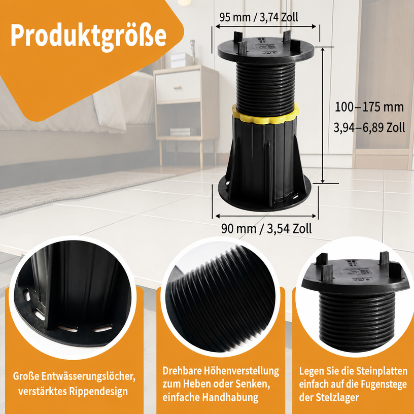 Stelzlager für Keramikplatten 100–175 mm Klein Version – Produktübersicht Ø90 mm, schwarz