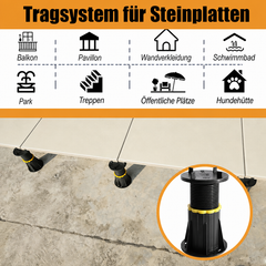 Stelzlager für Keramikplatten 100–175 mm – Maßangaben: 3,94–6,89 Zoll, Ø90 mm, 600 kg Belastbarkeit