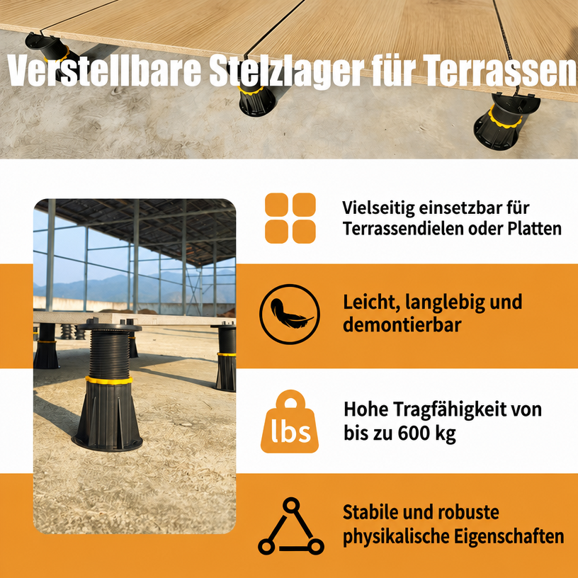 Stelzlager für Keramikplatten Klein Version – PP-Material, 2-mm-Fugenstege, hohe Tragfähigkeit