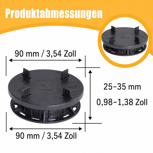 Terrassenplatten Ausgleich 25–35 mm Klein Version Plattenstützen – Produktabmessungen Ø90 mm